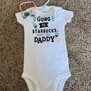 NWT Starbucks Baby Onesie (Carter’s) & Starbucks Headband- Size 12 Month